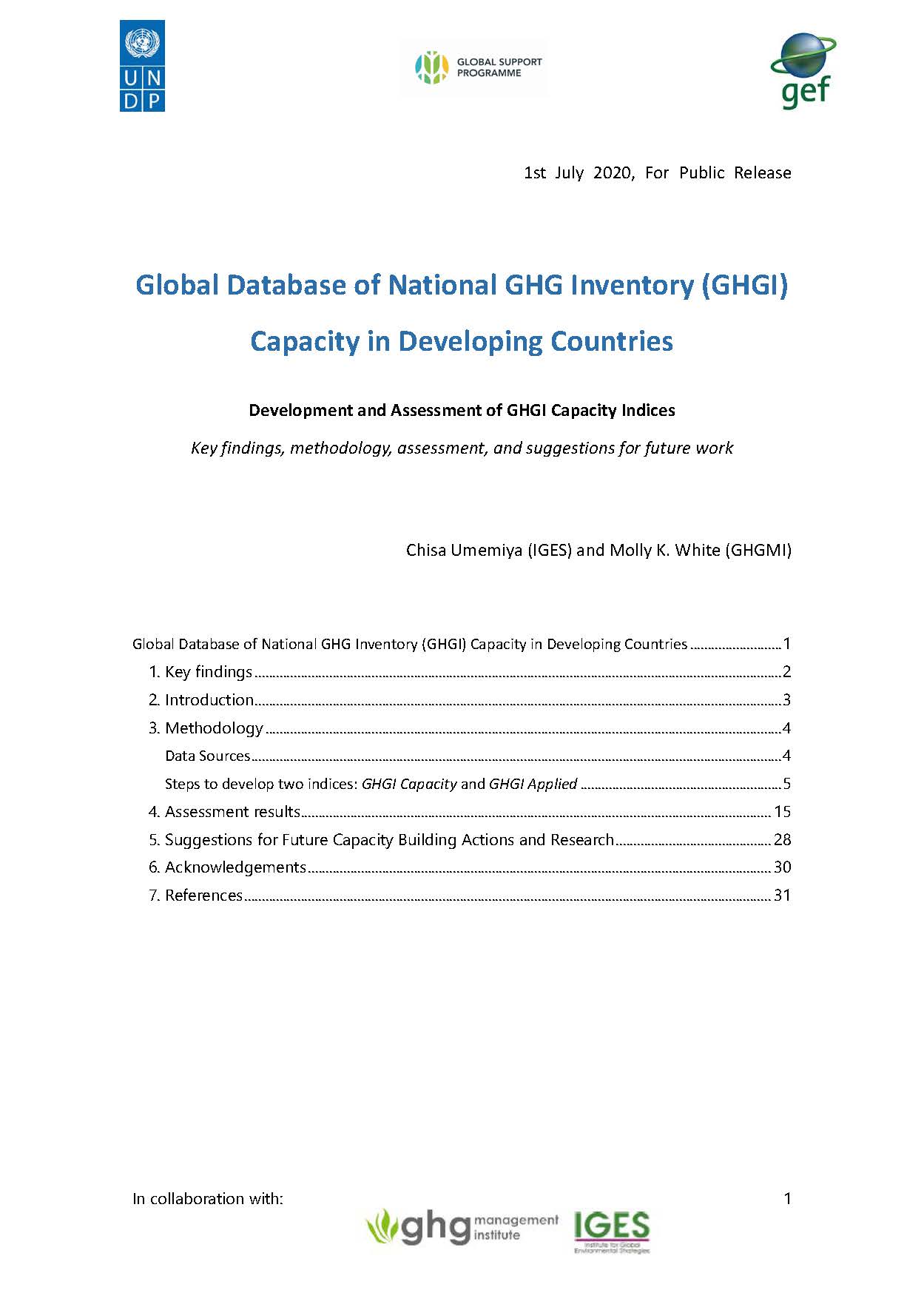 Global Database of National GHG Inventory (GHGI) Capacity in Developing Countries