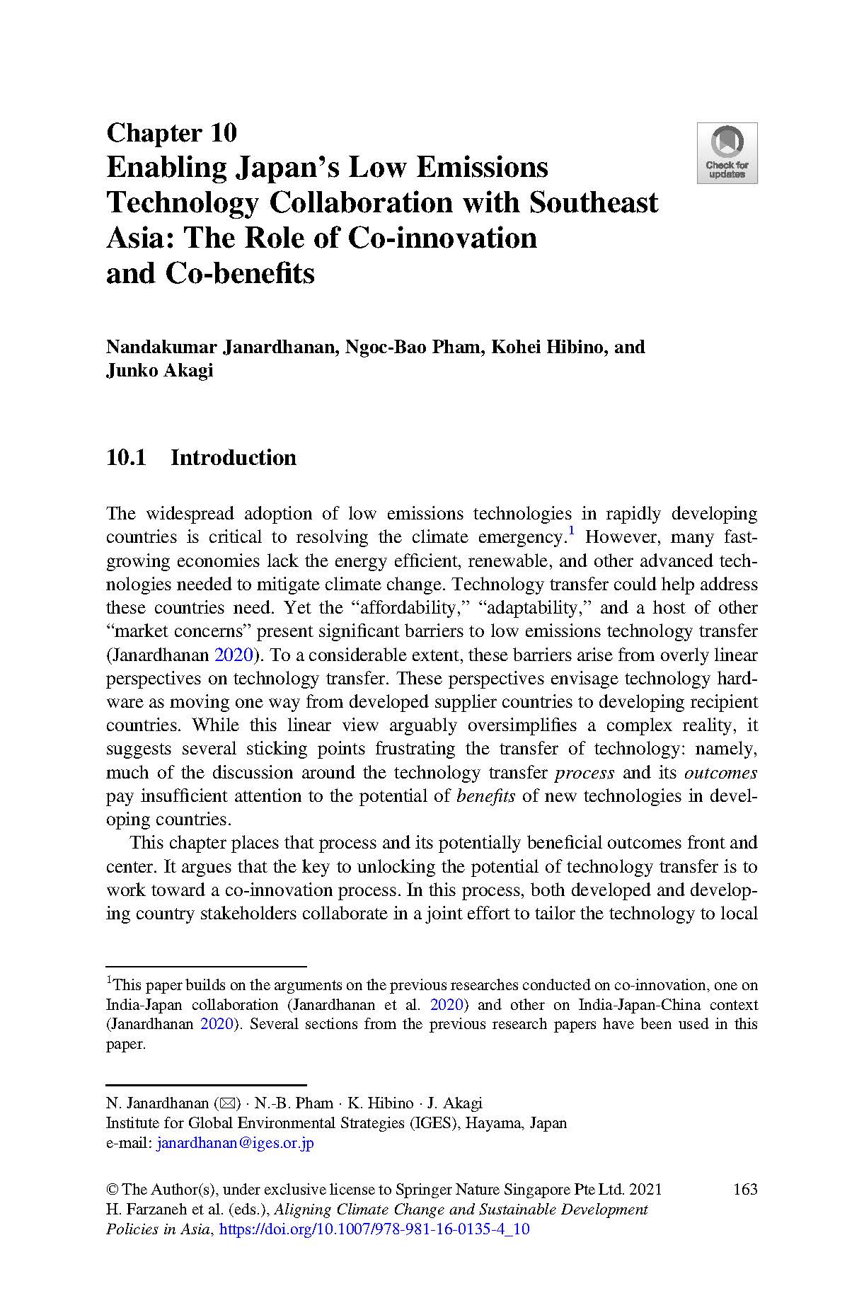 Enabling Japan’s Low Emissions Technology Collaboration with Southeast Asia: The Role of Co-innovation and Co-benefits