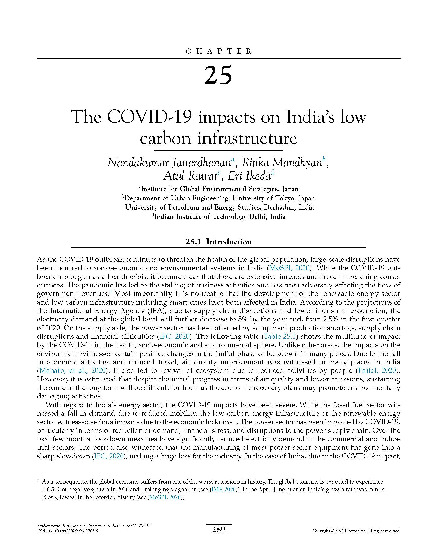 The COVID-19 impacts on India’s low carbon infrastructure