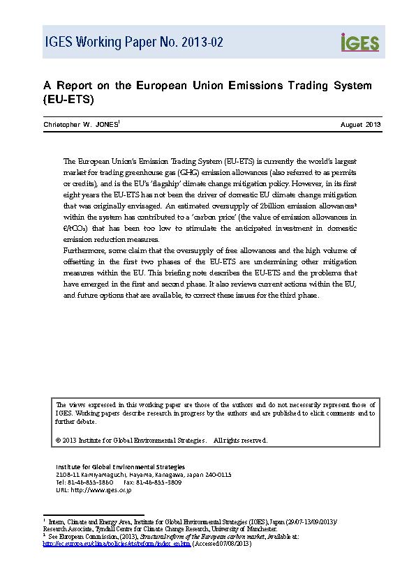 A Report on the European Union Emissions Trading System(EU-ETS)