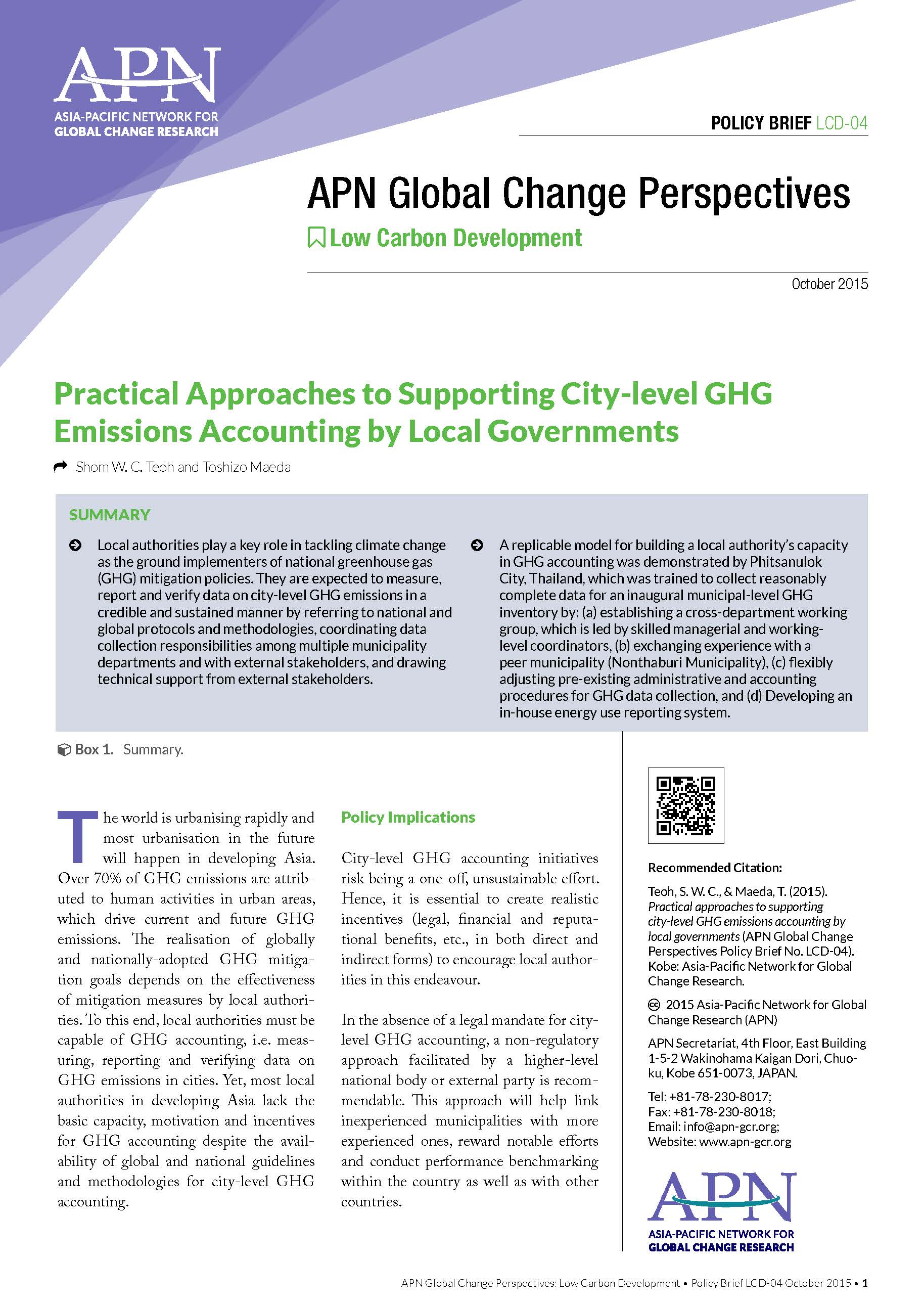 Practical Approaches to Supporting City-level GHG Emissions Accounting by Local Governments