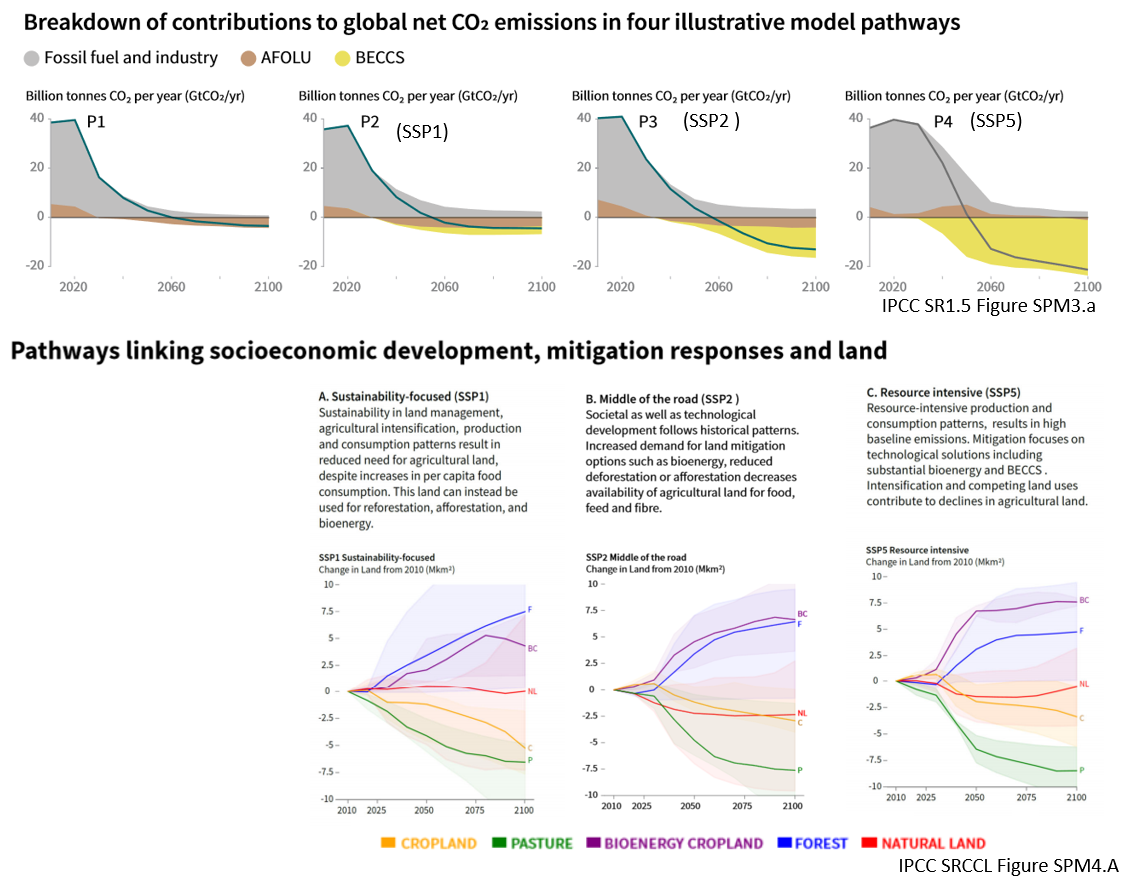 Figure 2: The breakdown of contributions to global net CO2 emissions for four pathways