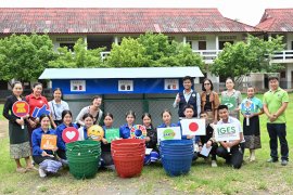 Handover of waste separation baskets and waste collection huts at Mueang Xai Secondary School