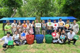 Handover of waste separation baskets and waste collection huts at Oudomxay Vocational College