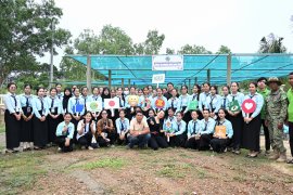 Students from Don Bosco Vocational High School, Kep Provincial Department of Environment, and IGES team in front of the JAIF-supported tree nursery