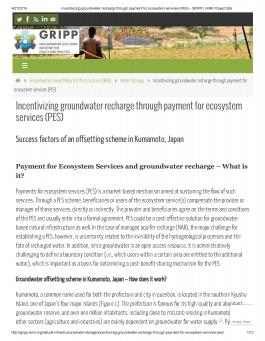 Incentivizing groundwater recharge through payment for ecosystem services (PES) Success factors of an offsetting scheme in Kumamoto, Japan